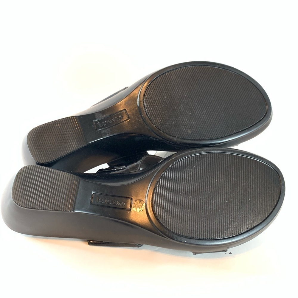 Kate Ann Black Patent Wedge Slide Sandals Silver Accent Size 6.5M - Picture 9 of 11